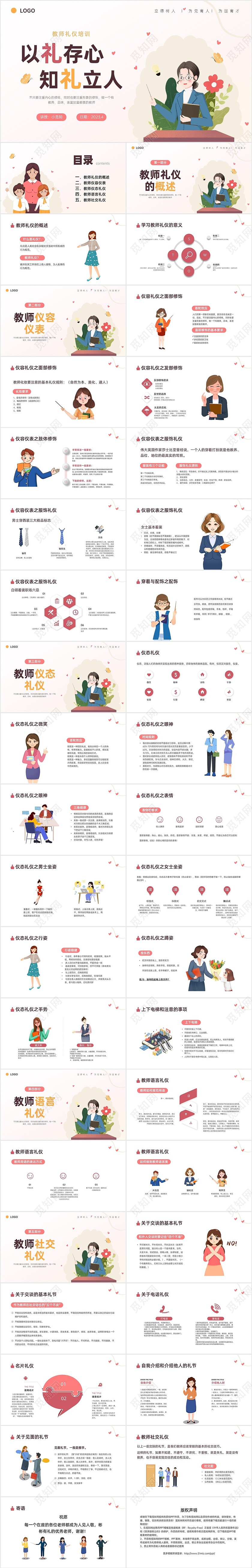 红黄色简约卡通教师礼仪培训PPT课件
