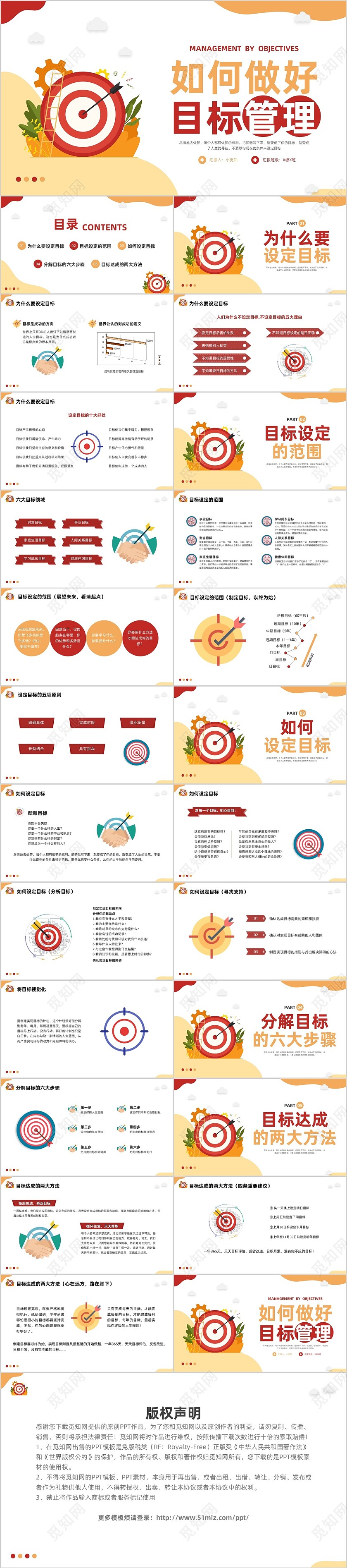 黄红插画如何做好目标管理PPT模板宣传PPT动态PPT自我管理