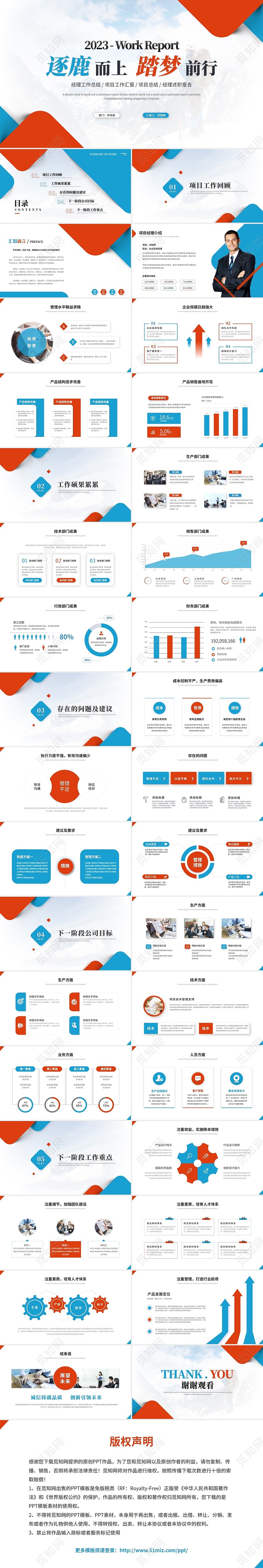 简约红蓝商务项目经理工作总结工作汇报述职报告ppt模板