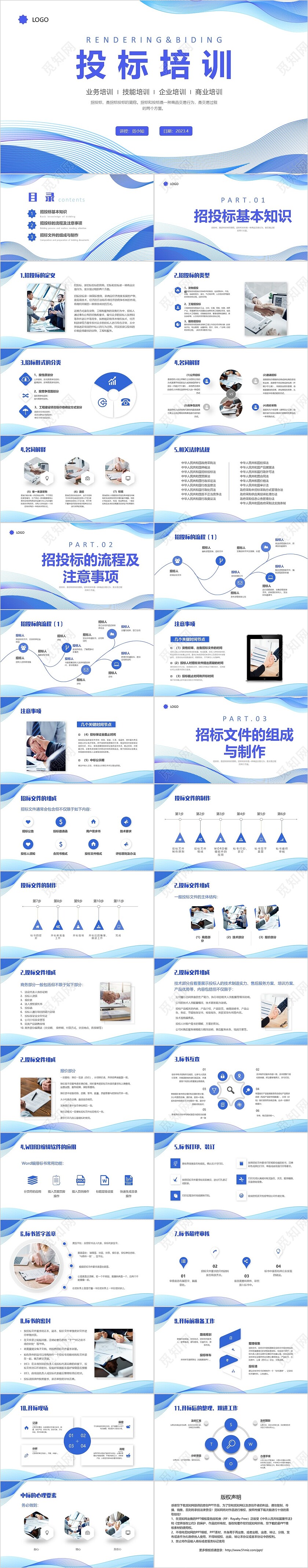 蓝色简约商务投标流程培训PPT模板行业培训