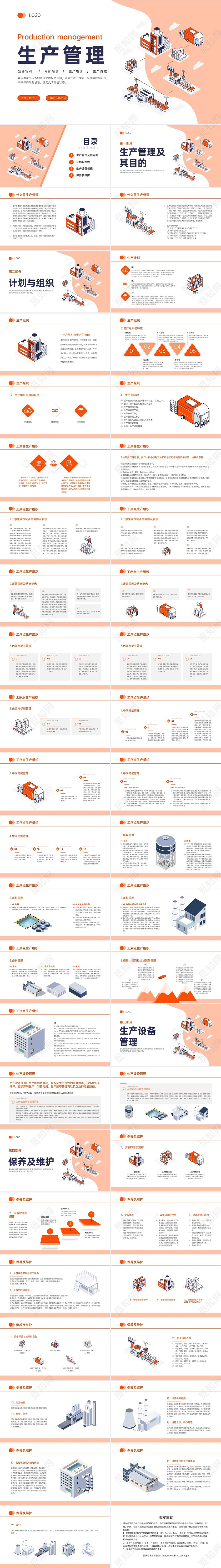 橙黄色插画生产管理流程培训PPT模板