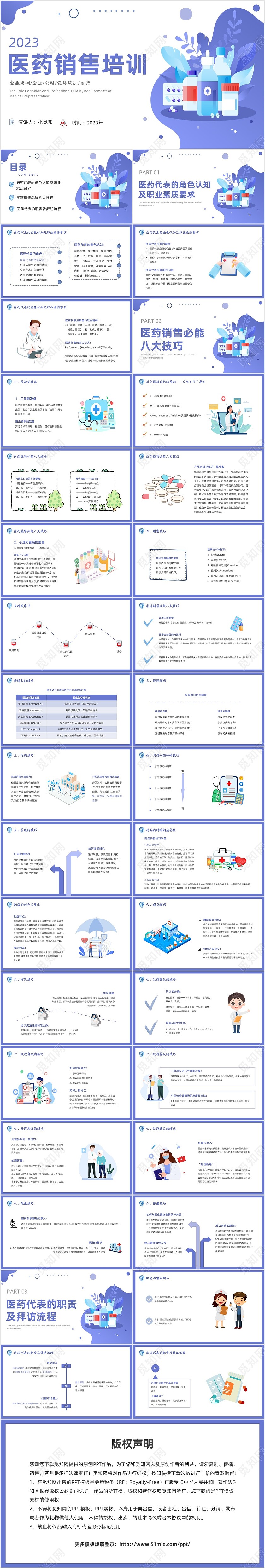 医药销售培训插画蓝色风格PPT