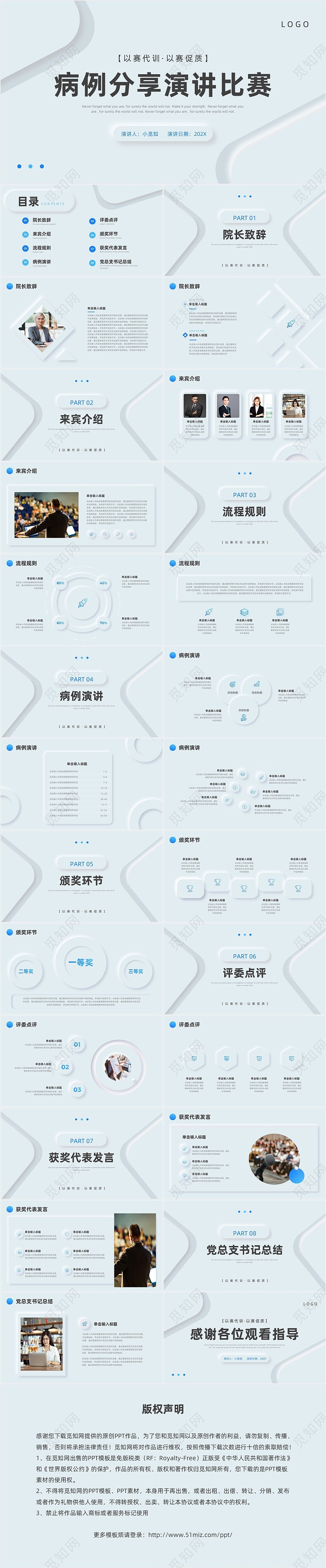 蓝色新拟态简约病例分享演讲比赛PPT模板