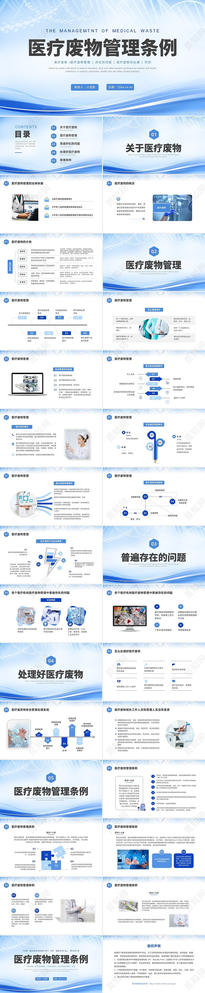 蓝色水彩简约商务医疗废物管理条例企业培训PPT精细化管理