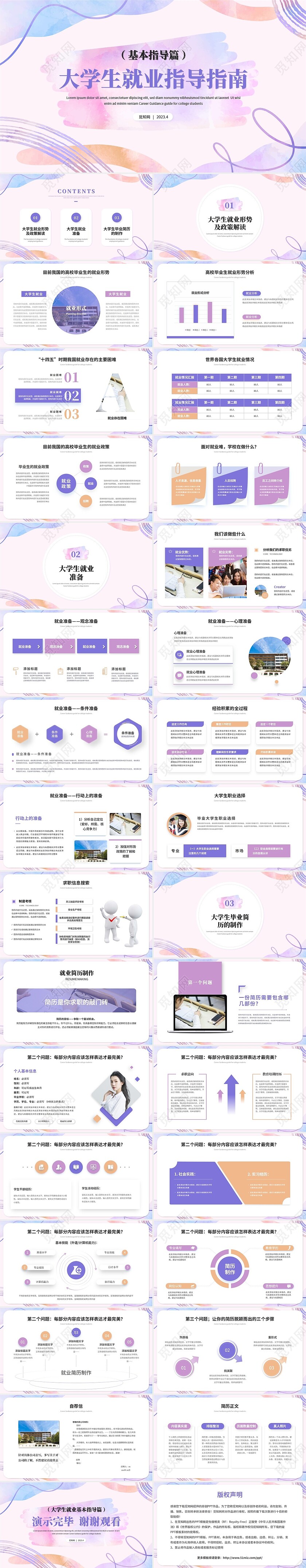 简约水彩风大学生毕业就业指导培训ppt模板