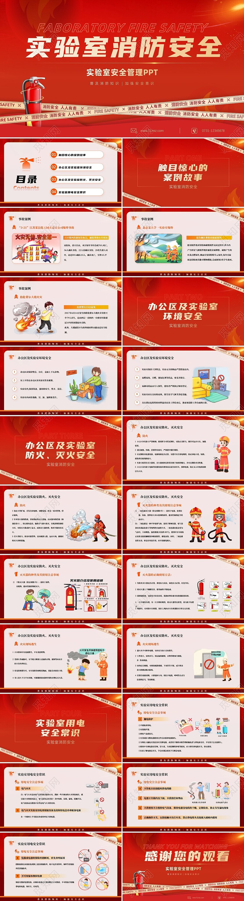 红色简约商务大气企业实验室消防安全知识管理培训PPT