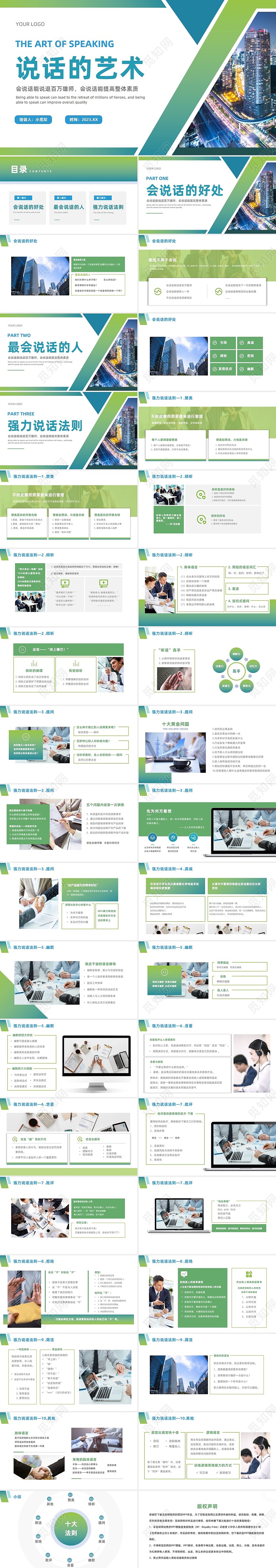 绿色科技医疗健康说话沟通简约商务PPT沟通技巧
