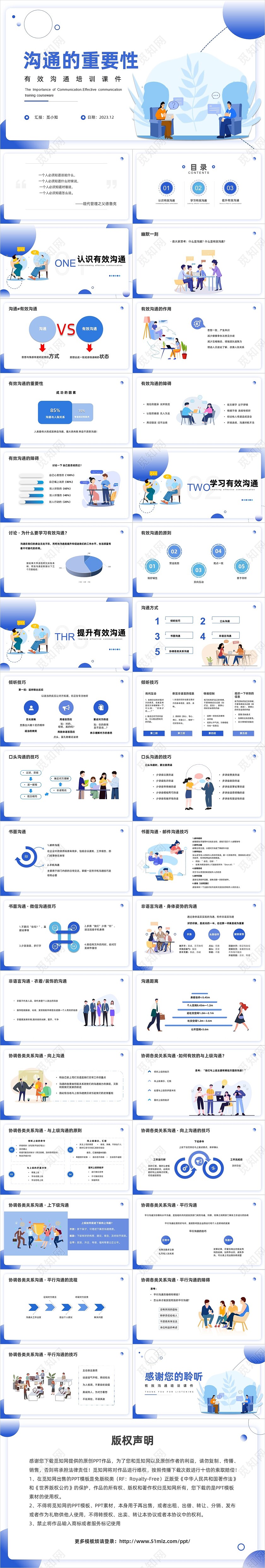 蓝色插画风格沟通的重要性有效沟通培训课件PPT沟通技巧