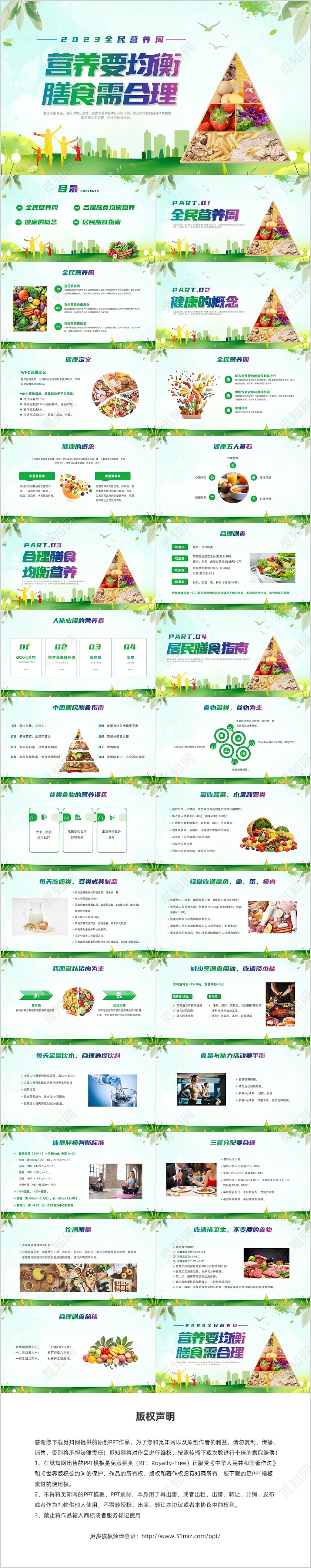 绿色清新风健康饮食膳食营养课件全民营养周
