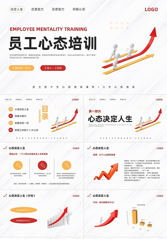 黄红简约员工心态培训PPT模板宣传PPT动态PPT人际交往