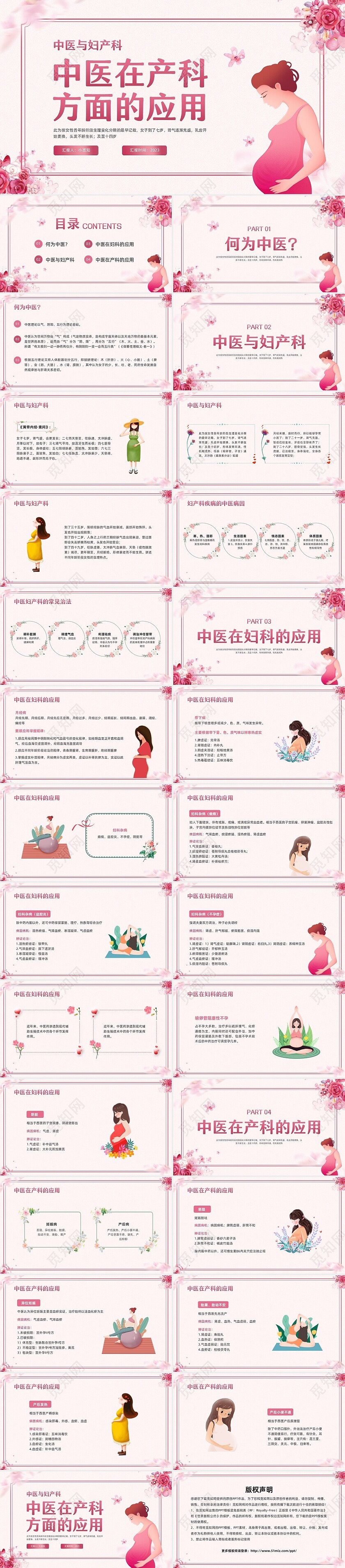 粉色插画中医在产科方面的应用PPT模板宣传PPT动态PPT