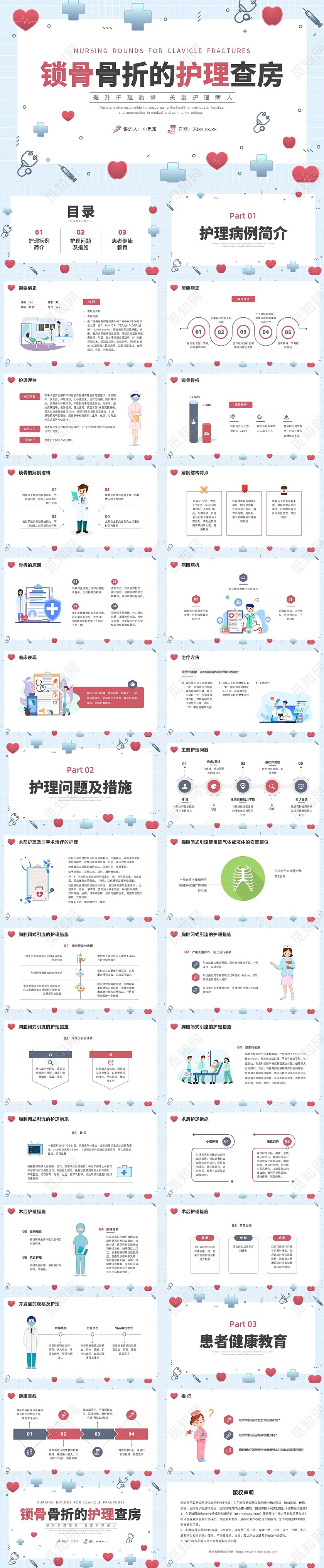 彩色水彩插画锁骨骨折护理查房企业培训PPT课件