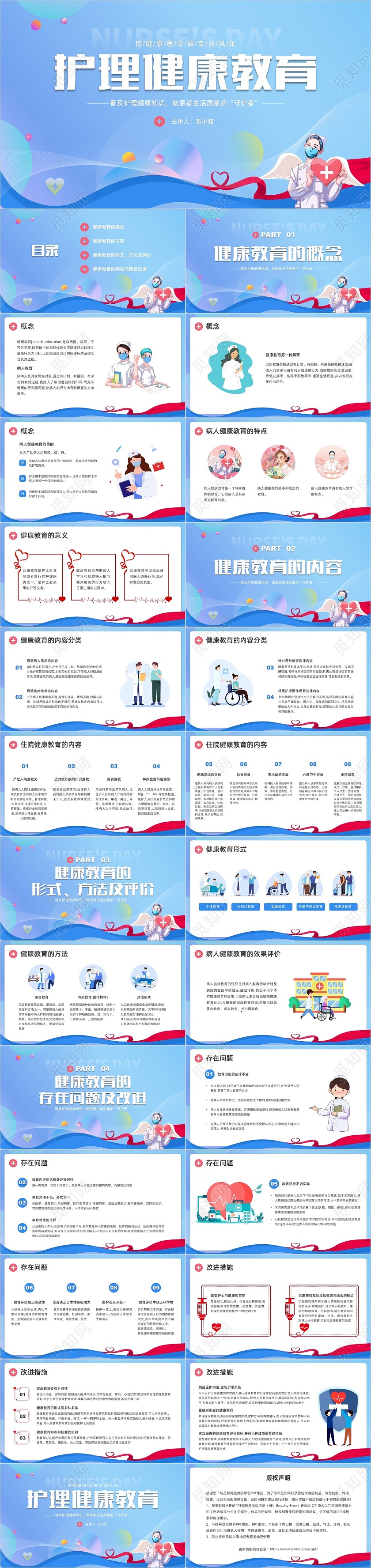 蓝色简约形状护理健康教育PPT课件护理查房