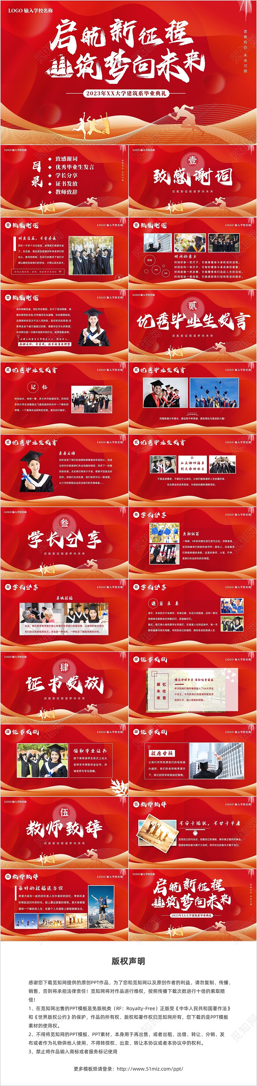 2023年大学生毕业典礼大学结业典礼毕业典礼照片墙PPT模毕业典礼毕业