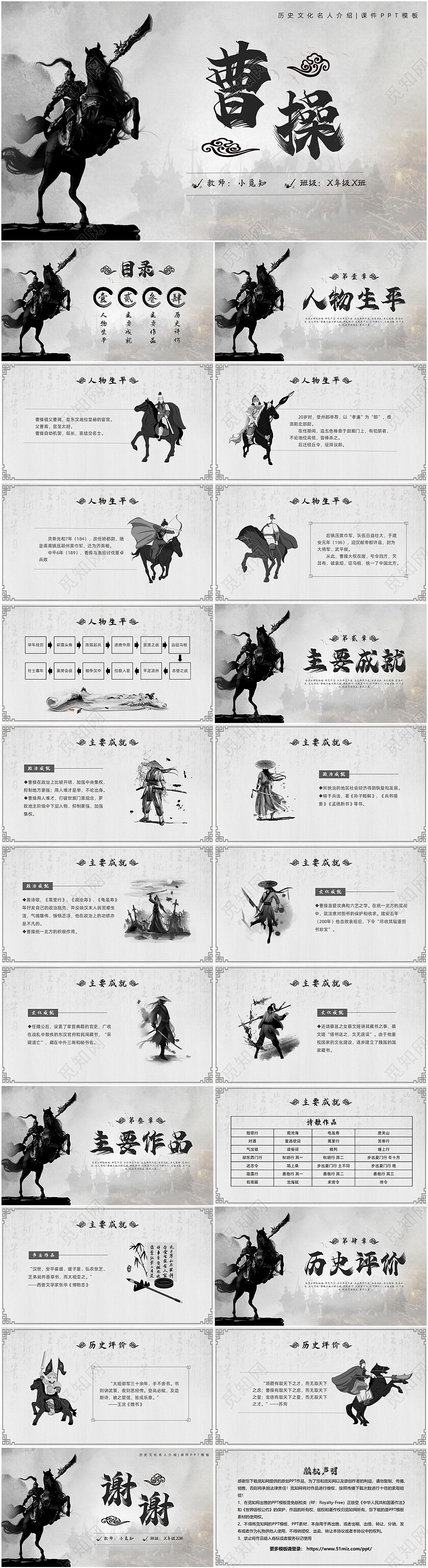 古风水墨三国曹操人物介绍课件PPT模板