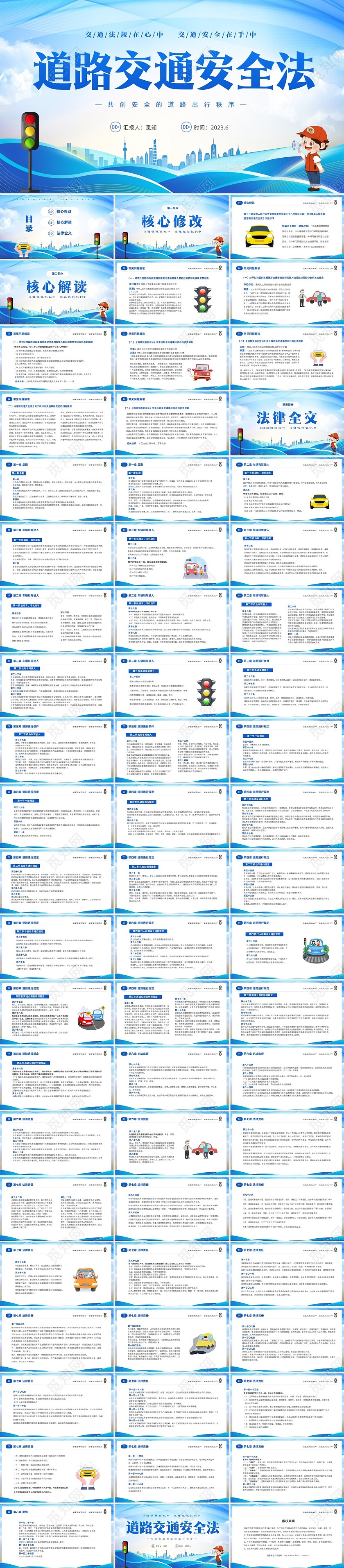 蓝色简约卡通插画道路交通安全法宣传主题PPT