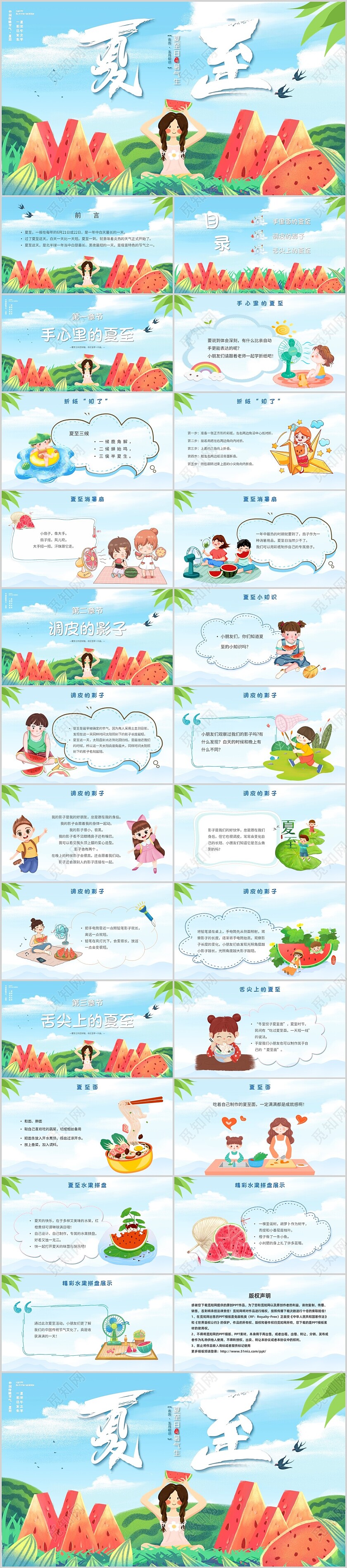 蓝色简约夏至二十四节气传统节气夏至主题PPT模板