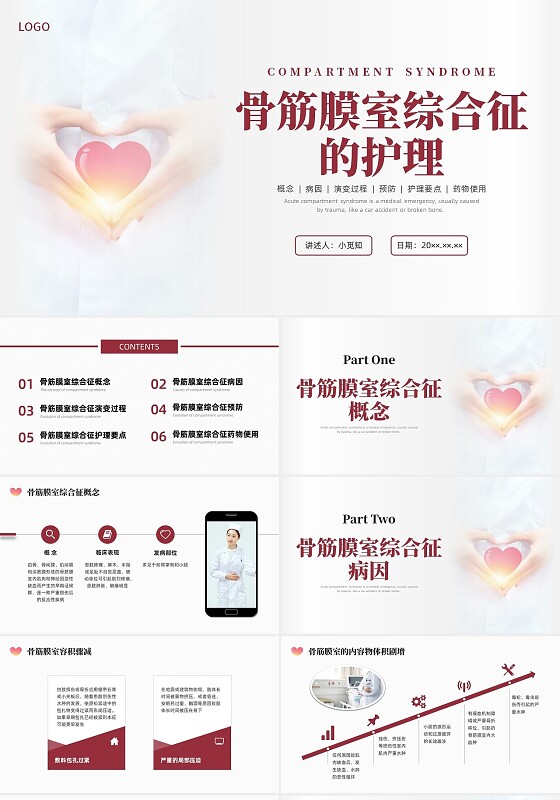 红色简约商务骨筋膜室综合征的护理培训PPT课件护理查房