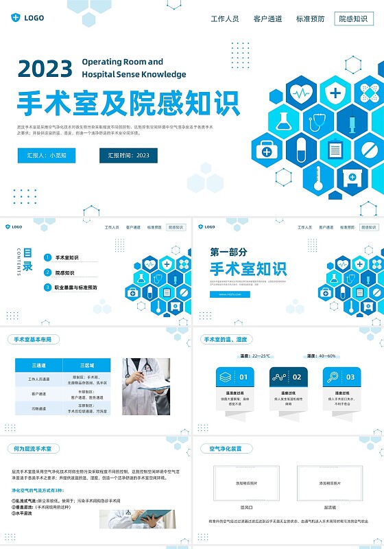 蓝色简约手术室及院感知识培训PPT模板宣传PPT动态PPT