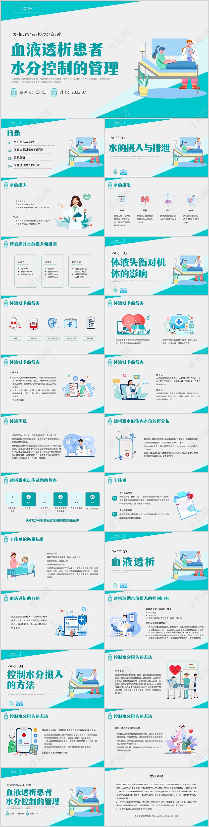 绿色形状扁平插画透析患者控水宣教PPT课件健康宣教