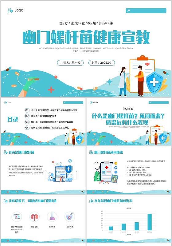 绿色插画幽门螺杆菌健康宣教培训PPT课件