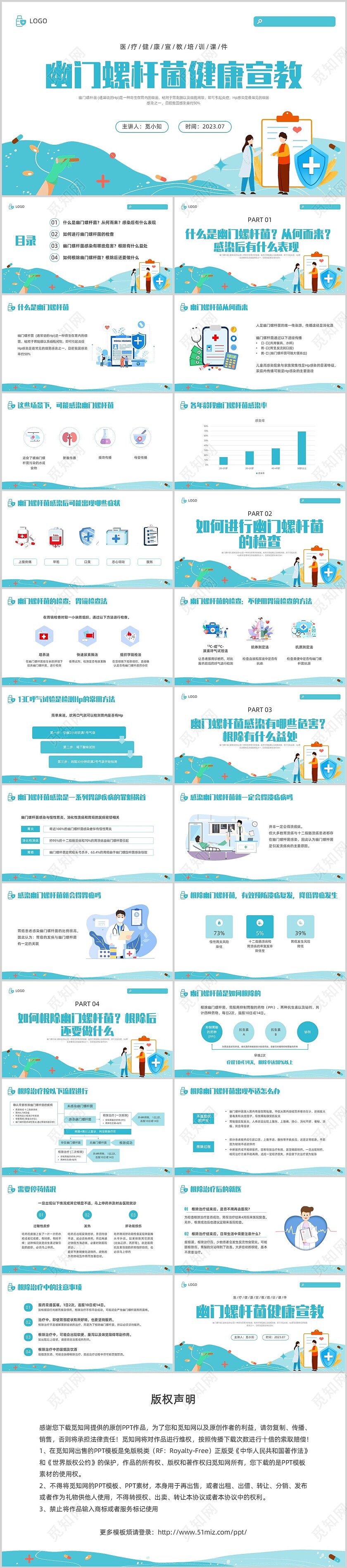 绿色插画幽门螺杆菌健康宣教培训PPT课件