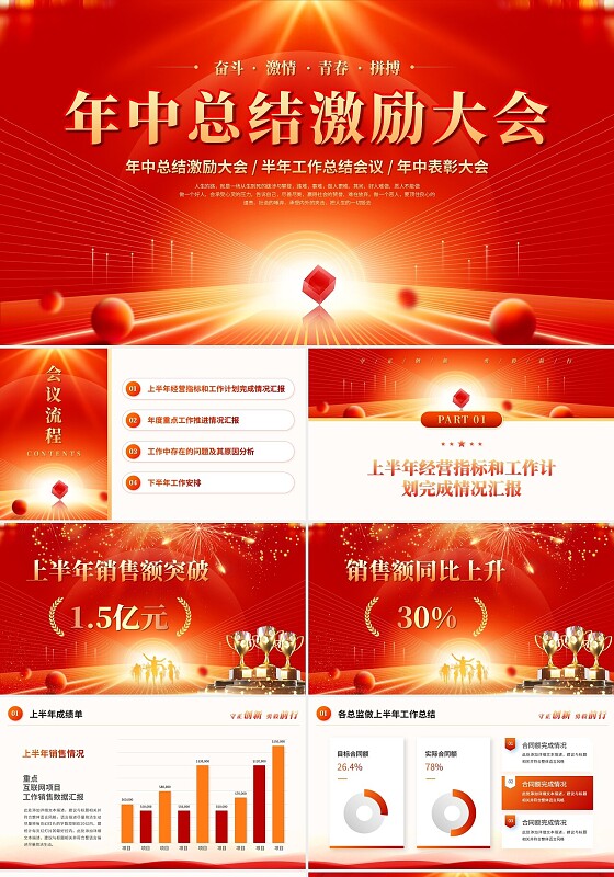 红色科技风企业年中工作总结大会ppt模板年中总结年会