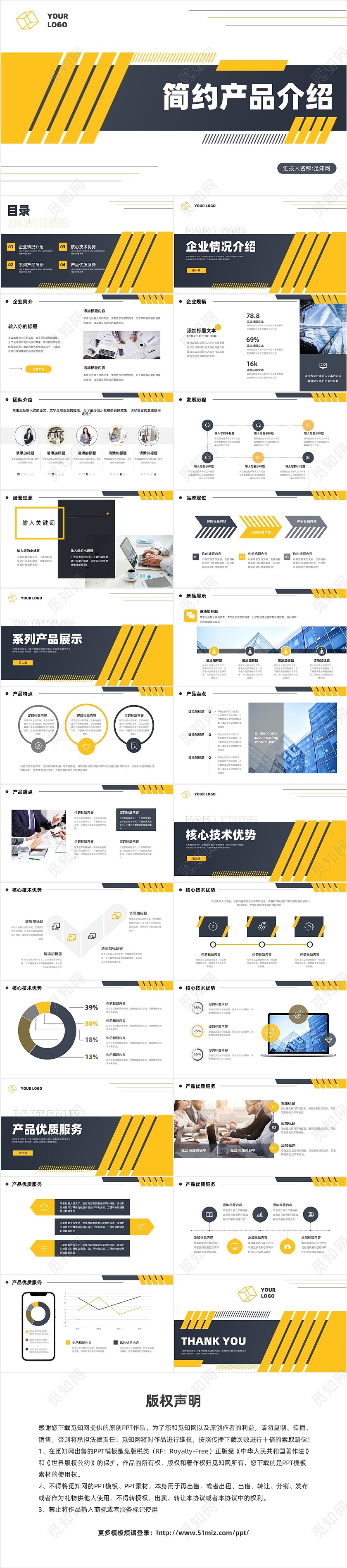 商务黄色简约产品介绍推广新品开发PPT模板