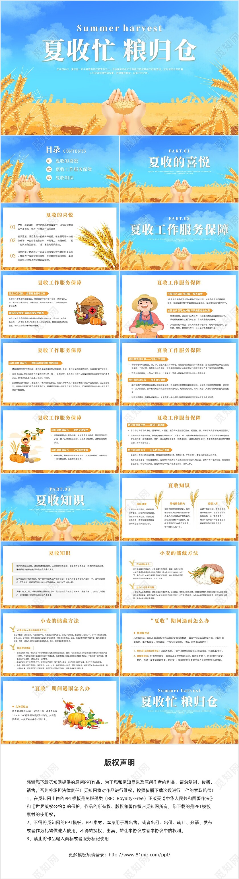粮食安全黄色简约风夏收忙粮归仓课件