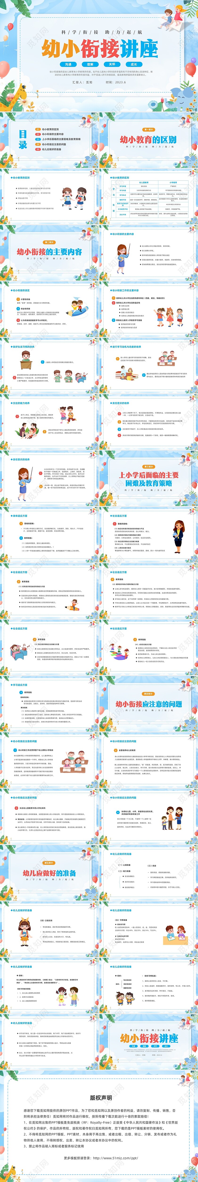 绿色清新卡通儿童幼小衔接家长会讲座PPT