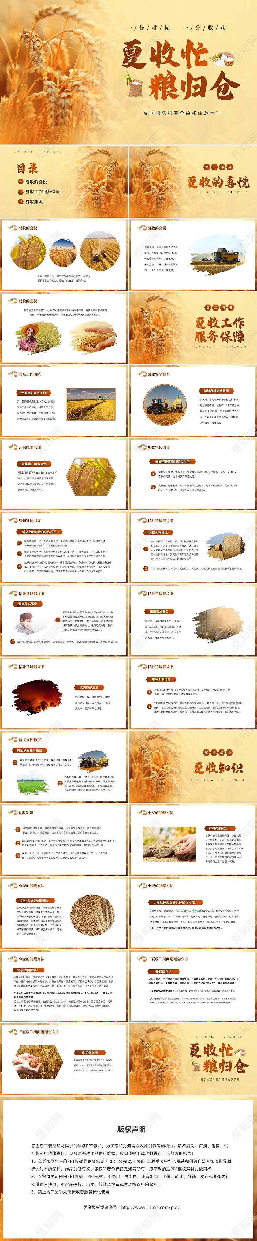 粮食安全黄色粮食简约一分耕耘一分收获夏收忙粮归仓PPT