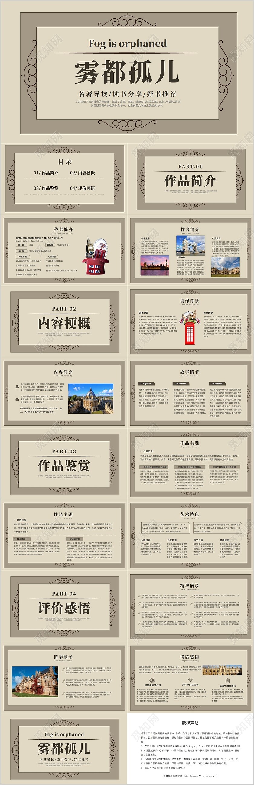 棕色简约风雾都孤儿课件读书分享