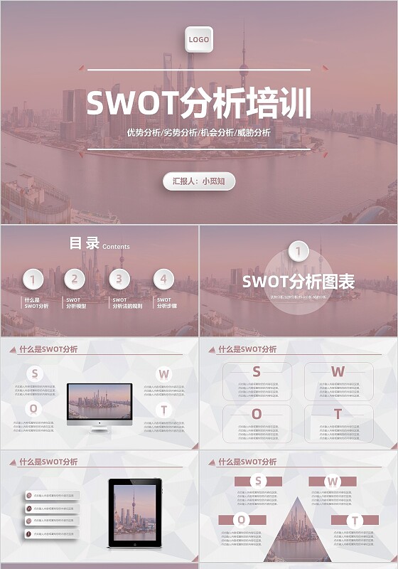 莫兰迪茶色商务SWOT分析培训PPT模板