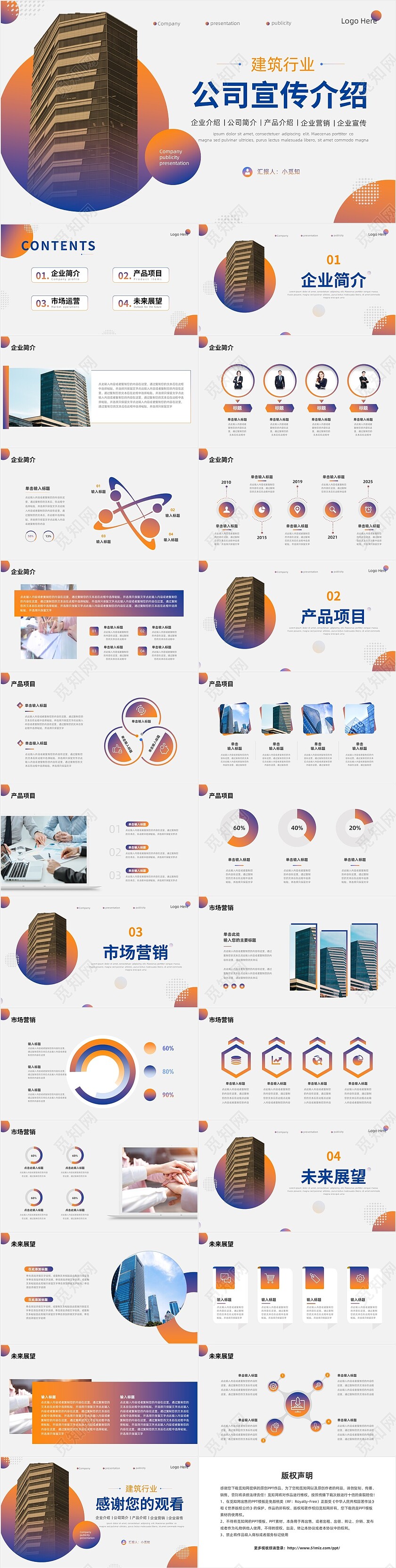 橙色渐变简约商务风公司介绍PPT模板