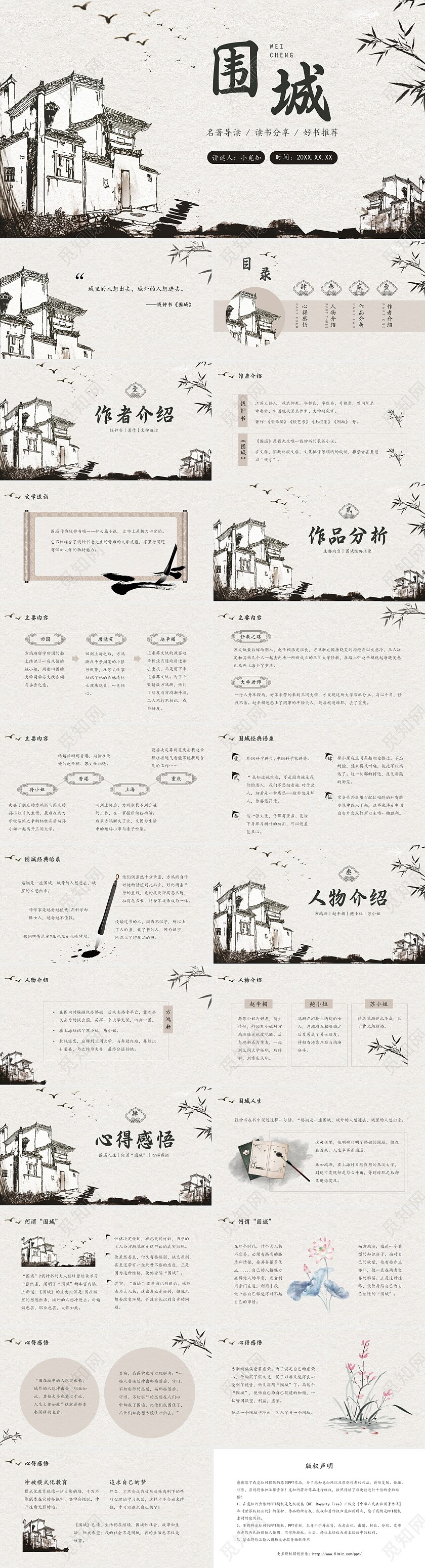 中国风水墨江南读书笔记名著围城PPT读书分享