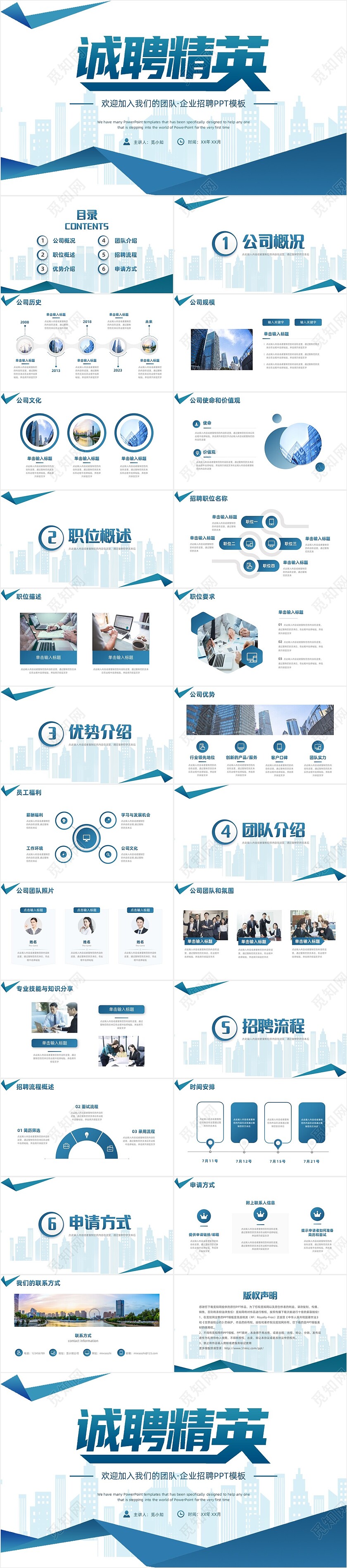 简约深绿色商务招聘会校招诚聘精英PPT模板