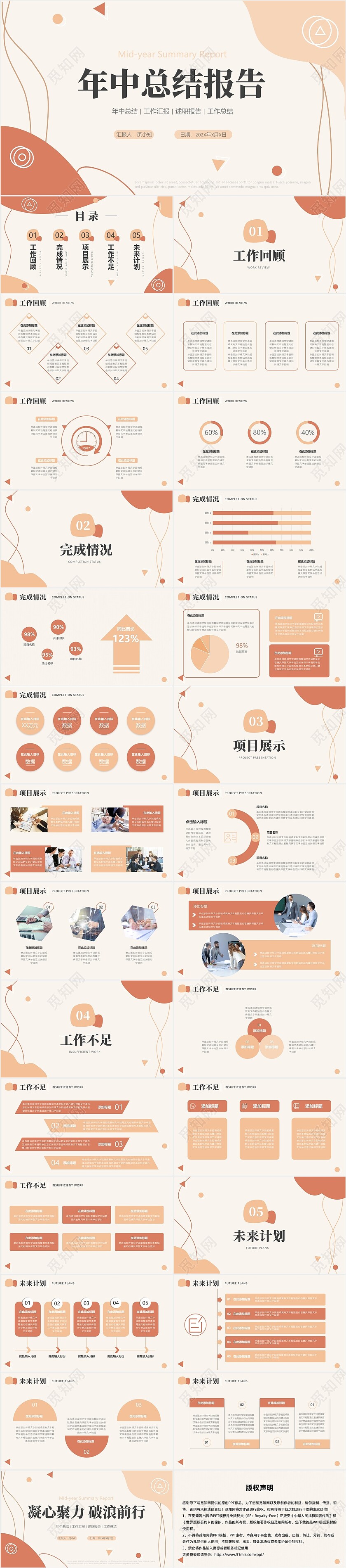 莫兰迪色简约商务风个人年终总结汇报PPT模板年中总结