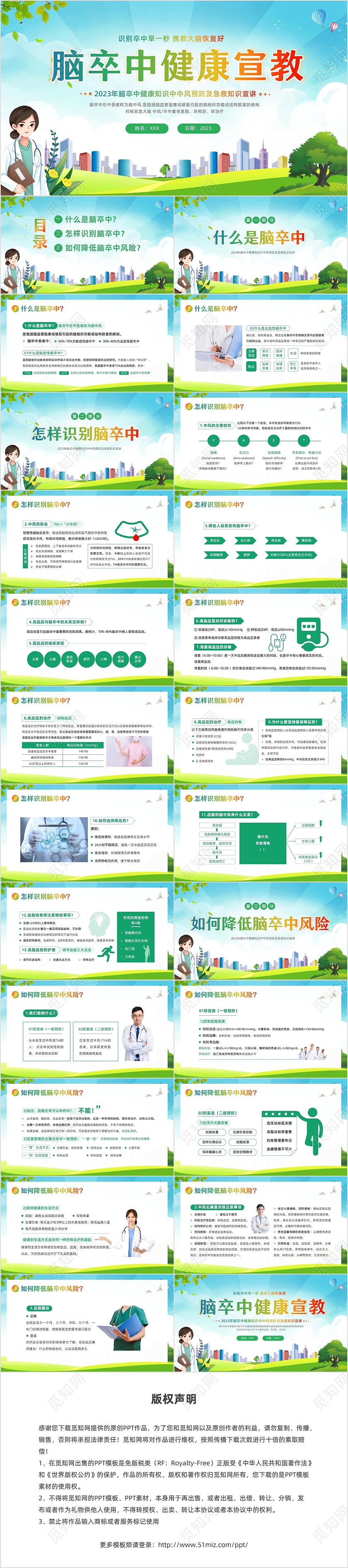 2023年脑卒中健康宣教脑中风预防急救知识PPT课件