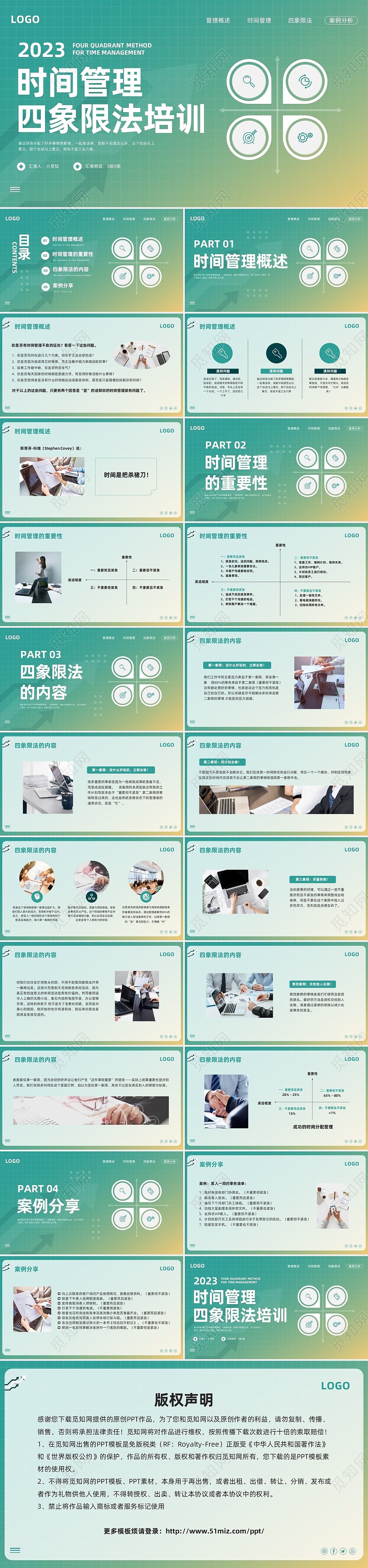 绿色简约时间管理四象限法PPT模板宣传PPT动态PPT