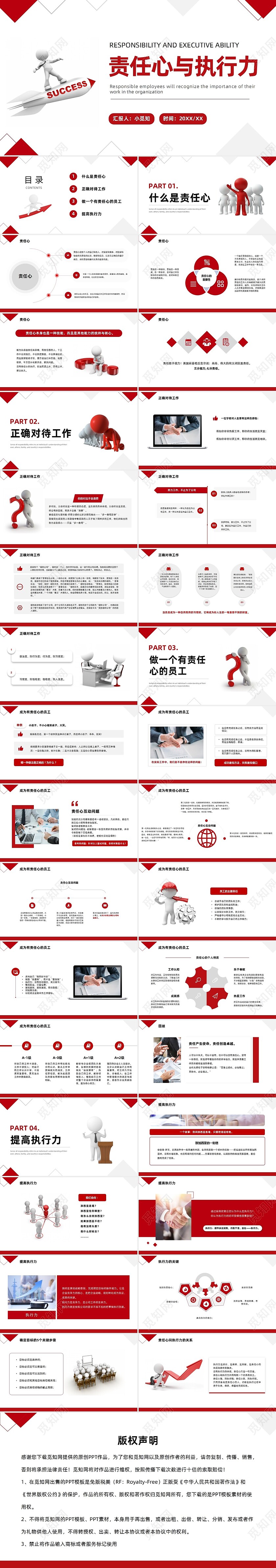 红色简约商务小人3D述职报告工作总结PPT责任与执行执行力