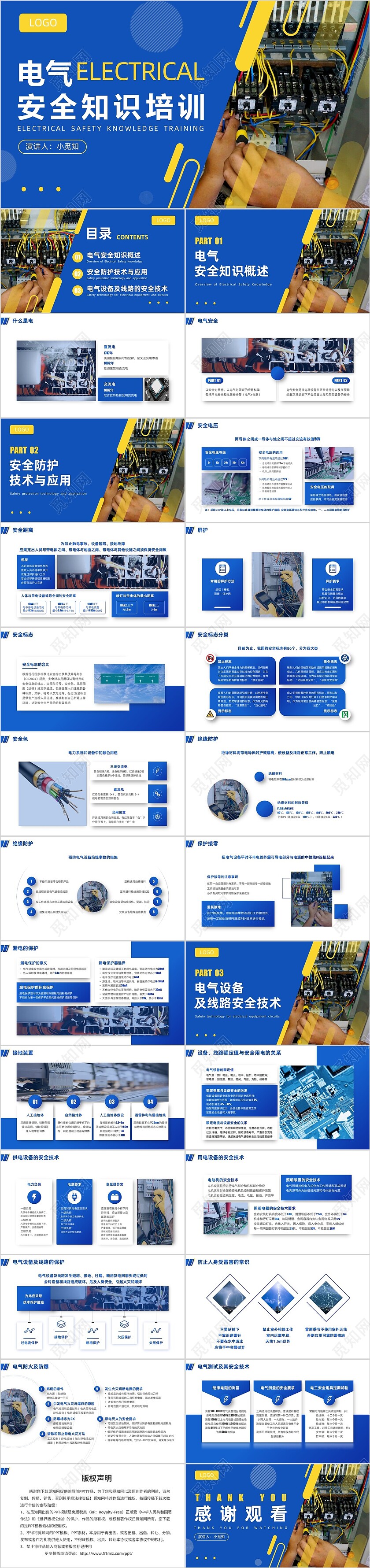 蓝色渐变简约商务电气安全培训PPT模板安全教育