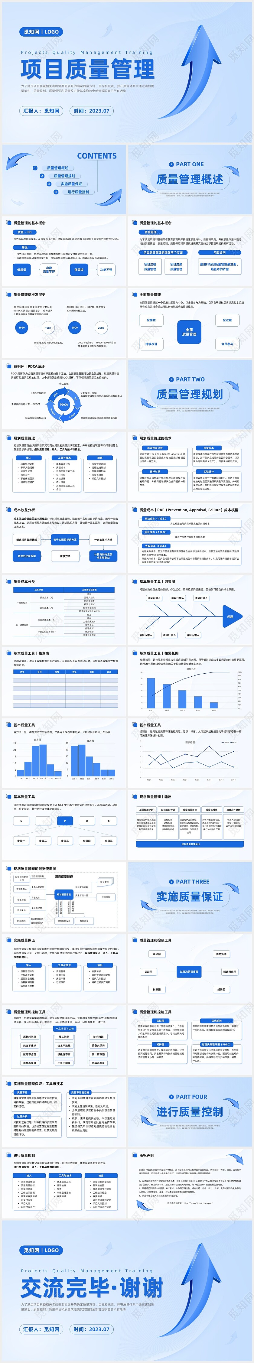 蓝色商务项目质量管理培训课件模板项目管理