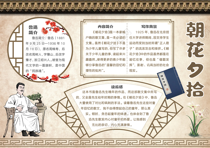 古风朝花夕拾语文手抄报好书推荐