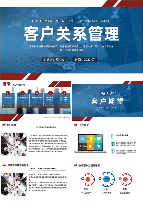 蓝色水彩简约商务2023客户关系管理客户期望PPT模版