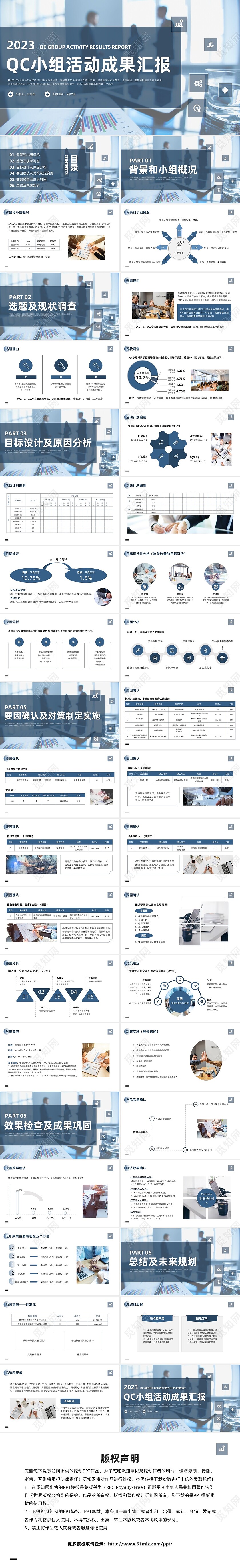 蓝色简约QC小组活动成果汇报PPT模板宣传PPT动态PPTqc