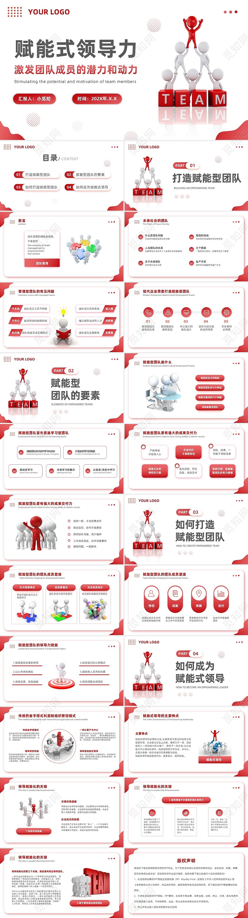 红色通用培训赋能式领导人管控模式个人年终述职PPT领导力