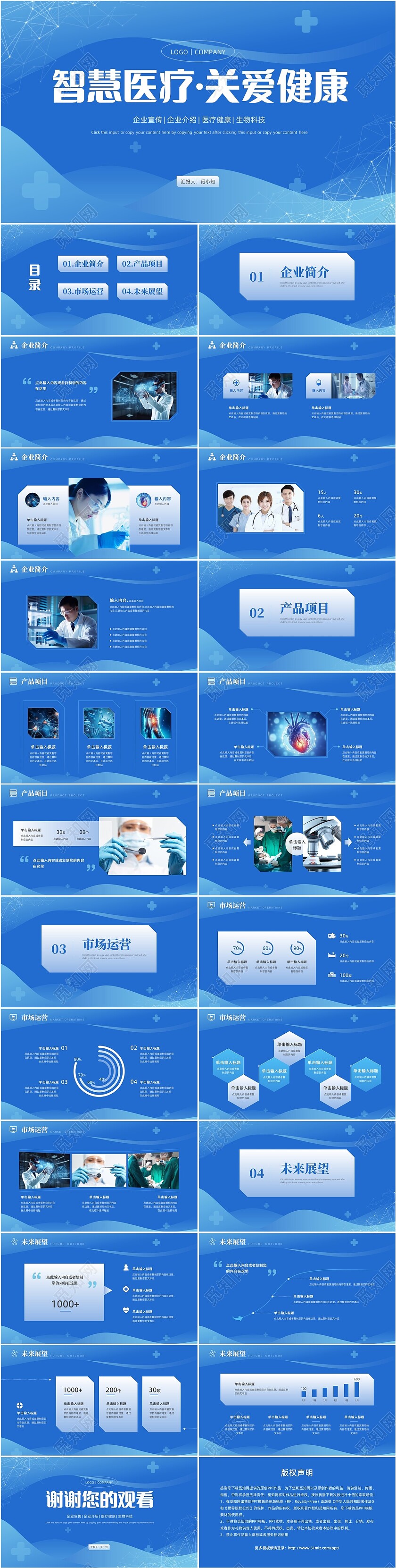 蓝色医疗科技通用PPT模板