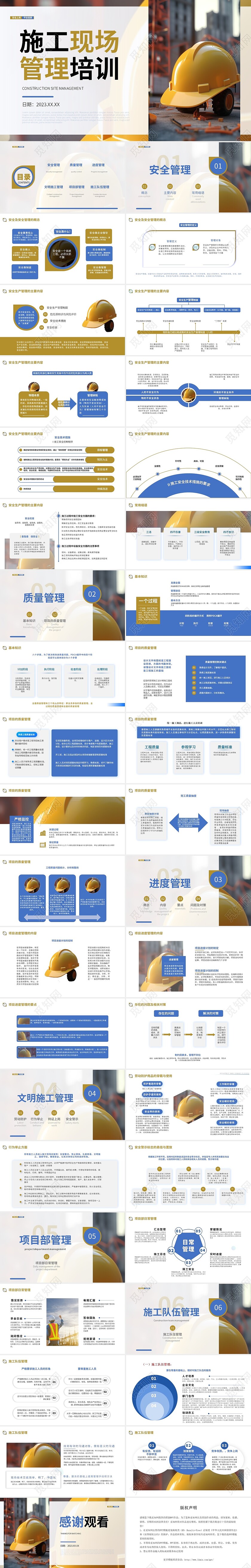蓝黄色商务风施工现场管理培训PPT模板