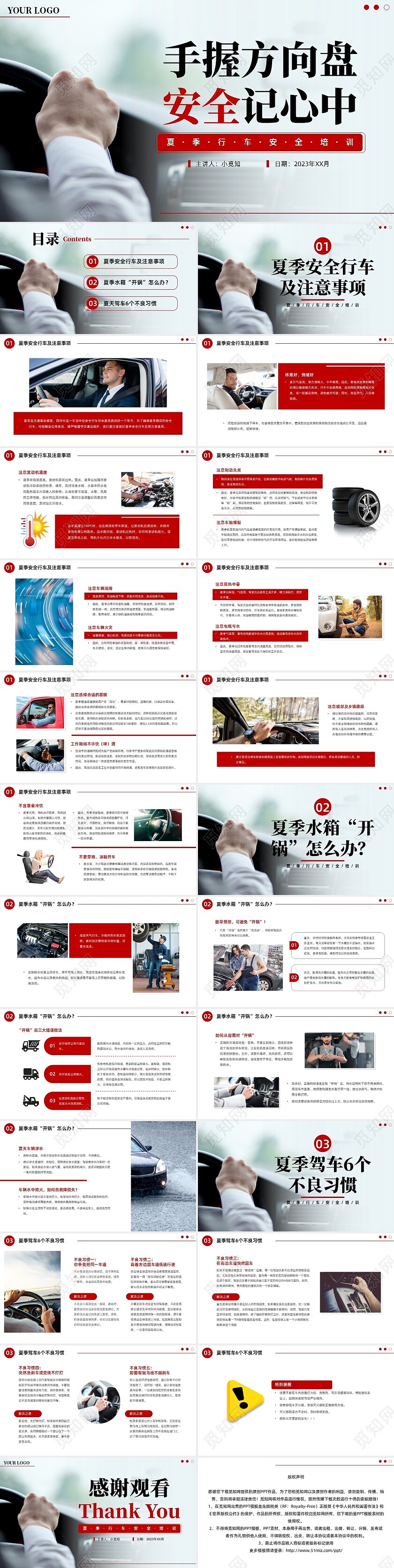 红色实拍风夏季驾驶员安全行车教育PPT夏季安全