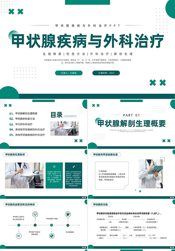 绿色简约甲状腺疾病与外科治疗PPT模板宣传PPT动态PPT